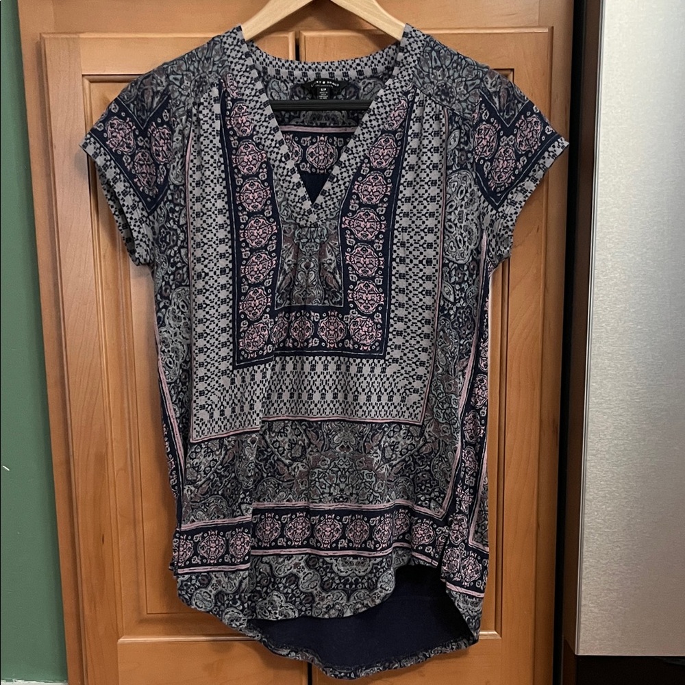 Lucky Brand Blue and Pink Patterned Blouse